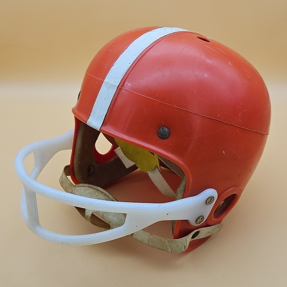 Vintage Wilson Football Helmet Kids Toy Orange White Stripe 1960s Chinstrap